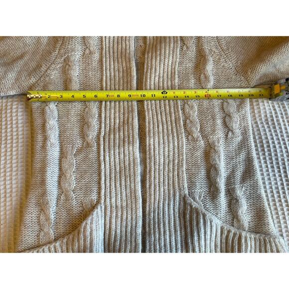 VTG Marisa Christina Wool Cable Knit Ivory/ Gray Chunky Cardigan W/ Neck Tie Med - Picture 7 of 11